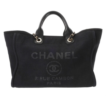 シャネル ドーヴィル ラージ ショッピングバッグ ブラック A66941 キャンバス レディース バッグ 【中古】【bag】