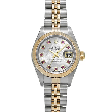 ロレックス デイトジャスト 79173NGR ホワイトシェル/ルビー レディース 時計 【中古】【wristwatch】
