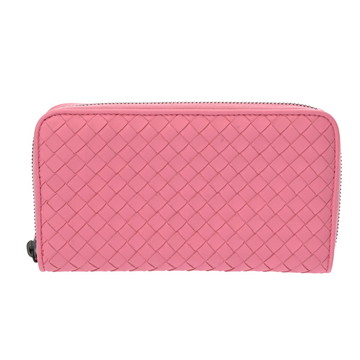 ボッテガ ヴェネタ イントレチャート ジップアラウンドウォレット ピンク レザー レディース 財布 【中古】【purse】