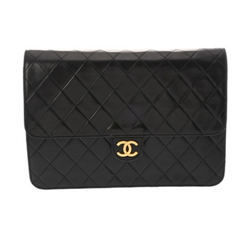 シャネル マトラッセ プッシュロック チェーンショルダー  ブラック ラムスキン レディース バッグ 【中古】【bag】