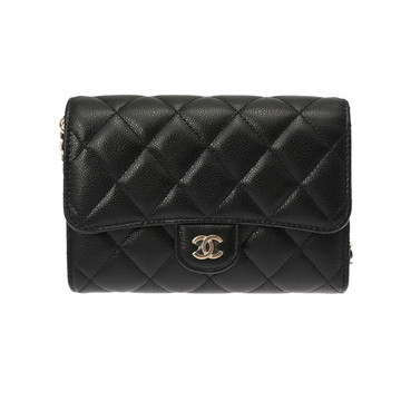 シャネル マトラッセ チェーンウォレット ブラック グレインドカーフスキン レディース バッグ 【中古】【bag】