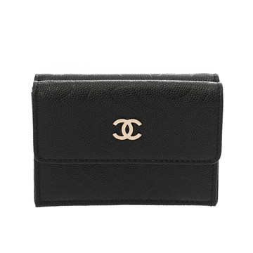 シャネル カメリア スモールフラップウォレット  ブラック AP0116 キャビアスキン レディース 財布 【中古】【purse】