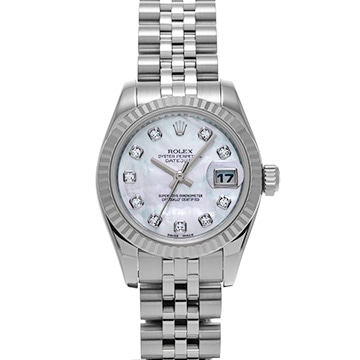 ロレックス デイトジャスト 179174NG ホワイトシェル/ダイヤモンド レディース 時計 【中古】【wristwatch】