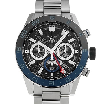 タグ ホイヤー カレラ キャリバーホイヤー02 クロノグラフ GMT CBG2A1Z.BA0658 ブラック メンズ 時計 【中古】【wristwatch】