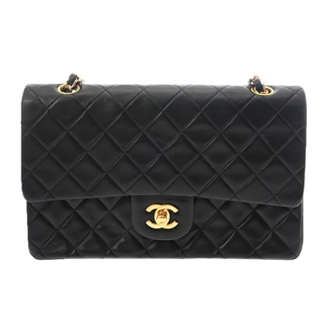 シャネル マトラッセ WフラップWチェーンショルダー 25 ブラック A01112 ラムスキン レディース バッグ 【中古】【bag】