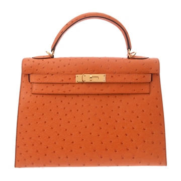 エルメス ケリー 32 外縫い オレンジ オーストリッチ レディース バッグ 【中古】【bag】