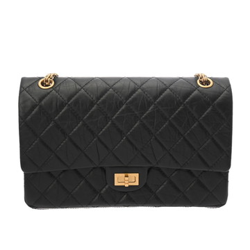 シャネル 2.55 WフラップWチェーンショルダー ブラック エイジドカーフスキン レディース バッグ 【中古】【bag】