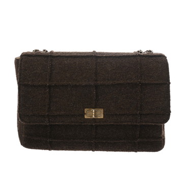 シャネル チョコバー チェーンショルダー 2.55 ブラウン ウール レディース バッグ 【中古】【bag】