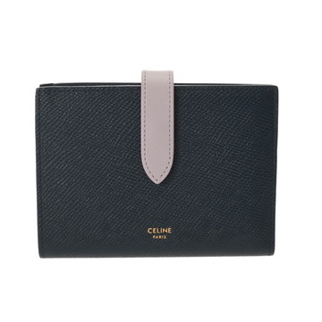 セリーヌ ミディアム ストラップウォレット ネイビー/ピンク グレインレザー レディース 財布 【中古】【purse】