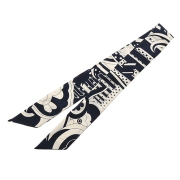 エルメス ツイリー FAUBOURG RAINBOW ネイビー/ホワイト シルク100％ レディース 【中古】【other】