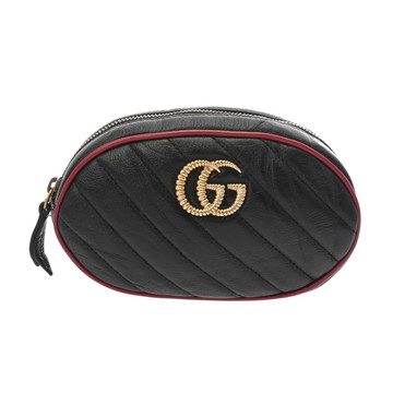 グッチ GGマーモント ベルトバッグ ブラック/レッド 476434 498076 レザー レディース バッグ 【中古】【bag】