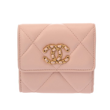 シャネル CHANEL19 スモール フラップ ウォレット  ピンク AP1064 ラムスキン レディース 財布 【中古】【purse】