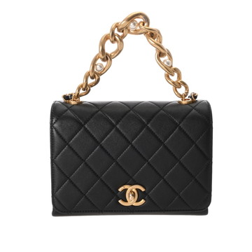 シャネル マトラッセ スモールフラップバッグ ブラック カーフスキン/コスチュームパール レディース バッグ 【中古】【bag】
