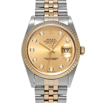 ロレックス デイトジャスト 16233G シャンパン/ダイヤモンド メンズ 時計 【中古】【wristwatch】