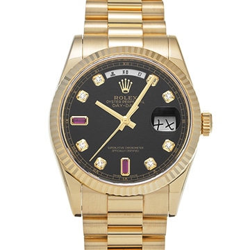 ロレックス デイデイト　中国語表記 118238 ブラック/ダイヤモンド/ルビー メンズ 時計 【中古】【wristwatch】