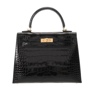 エルメス ケリー 25 外縫い 2WAY ブラック アリゲーターリセ レディース バッグ 【中古】【bag】