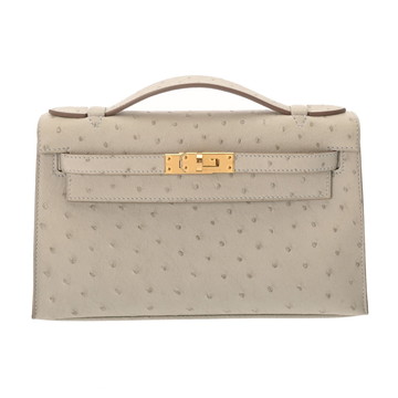 エルメス ポシェットケリー  パールグレー オーストリッチ レディース バッグ 【中古】【bag】