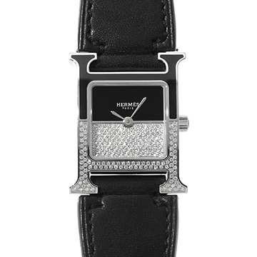 エルメス Hウォッチ ドゥブル ジュー HH1.233 ブラック/ダイヤモンド レディース 時計 【中古】【wristwatch】
