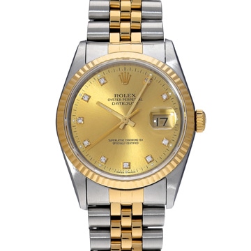 ロレックス デイトジャスト 16233G シャンパン/ダイヤモンド メンズ 時計 【中古】【wristwatch】