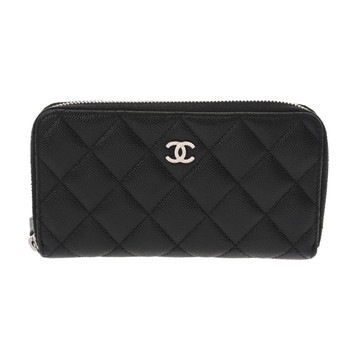 シャネル マトラッセ ミディアムジップウォレット ブラック グレインドカーフスキン レディース 財布 【中古】【purse】