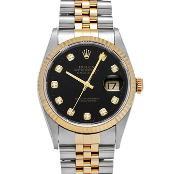 ロレックス デイトジャスト 16233G ブラック/ダイヤモンド メンズ 時計 【中古】【wristwatch】