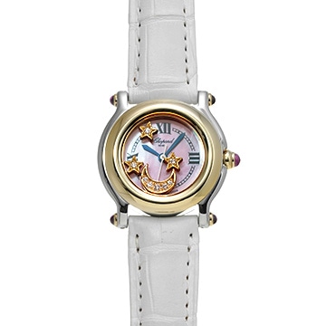 ショパール ハッピースポーツ　ムーンスター 27/8246-42 ピンクシェル/ダイヤモンド レディース 時計 【中古】【wristwatch】