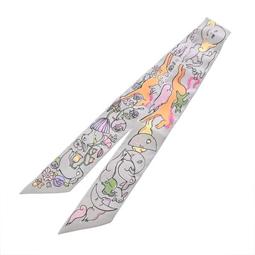 エルメス ツイリー MILLE ET UN LAPINS マルチカラー/グレー系 シルク100％ レディース 【新品】【other】