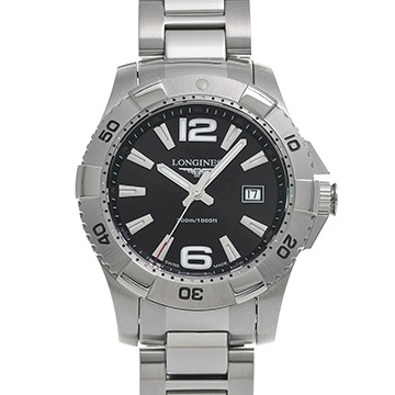 ロンジン ハイドロコンクエスト L3.647.4.56.6 ブラック メンズ 時計 【中古】【wristwatch】