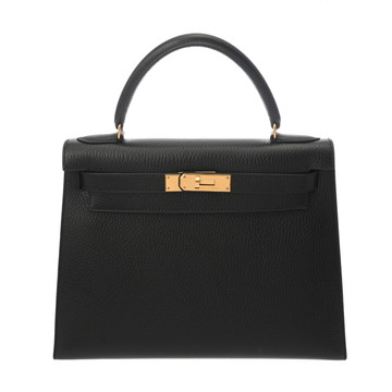 エルメス ケリー 28 外縫い ブラック アルデンヌ レディース バッグ 【中古】【bag】