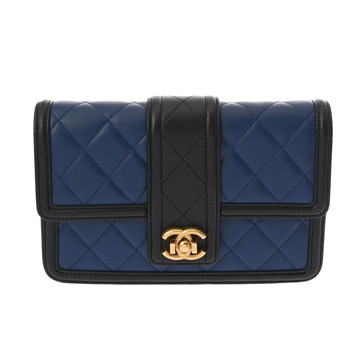 シャネル ボーイシャネル チェーンウォレット ブルー/ブラック AP1117 カーフスキン レディース バッグ 【中古】【bag】