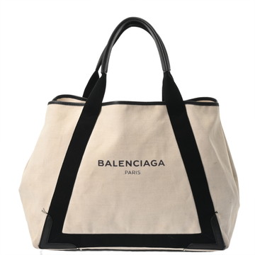 バレンシアガ ネイビーカバス M ホワイト/ブラック 339936 キャンバス/レザー レディース バッグ 【中古】【bag】