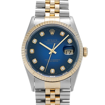 ロレックス デイトジャスト 16233G ブルー・グラデーション/ダイヤモンド メンズ 時計 【中古】【wristwatch】