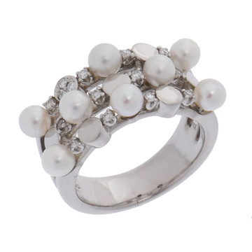 タサキ 3連パールデザイン リング シルバー Pt900プラチナ レディース ジュエリー 【中古】【jewelry】