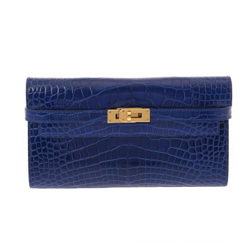 エルメス ケリーウォレット ロング ブルーエレクトリック  アリゲーターリセ ユニセックス 財布 【中古】【purse】