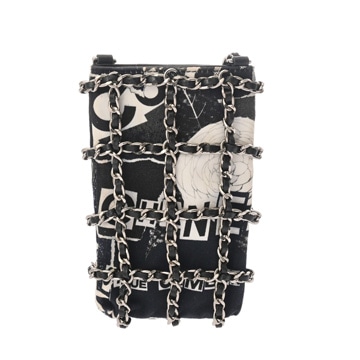 シャネル チェーンクラッチ フォンケース ブラック/ホワイト AP1161 プリントコットン レディース バッグ 【中古】【bag】
