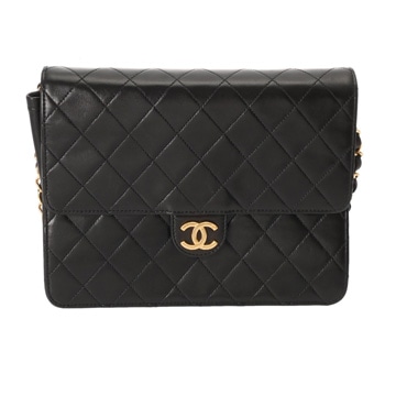 シャネル マトラッセ プッシュロック チェーンショルダー 22cm ブラック ラムスキン レディース バッグ 【中古】【bag】