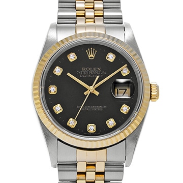 ロレックス デイトジャスト 16233G ブラック/ダイヤモンド メンズ 時計 【中古】【wristwatch】