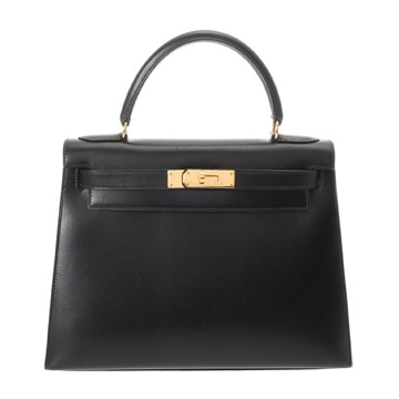 エルメス ケリー 28 外縫い ブラック ボックスカーフ レディース バッグ 【中古】【bag】