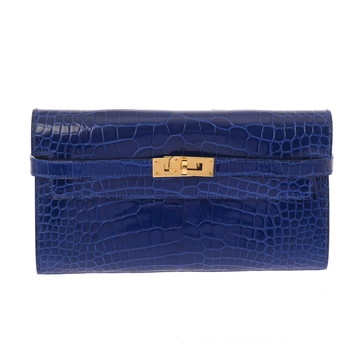 エルメス ケリーウォレット ロング ブルーエレクトリック  アリゲーターリセ ユニセックス 財布 【中古】【purse】