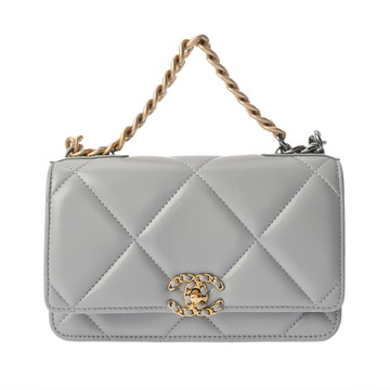 シャネル CHANEL19 チェーンウォレット  グレー AP3267 ラムスキン レディース バッグ 【中古】【bag】