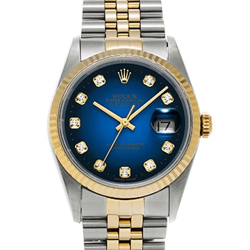 ロレックス デイトジャスト 16233G ブルー・グラデーション/ダイヤモンド メンズ 時計 【中古】【wristwatch】