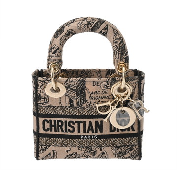 ディオール Plan de PARIS  LADY D-LITE バッグ ミニ ベージュ/ブラック M050000MP キャンバス レディース バッグ 【中古】【bag】