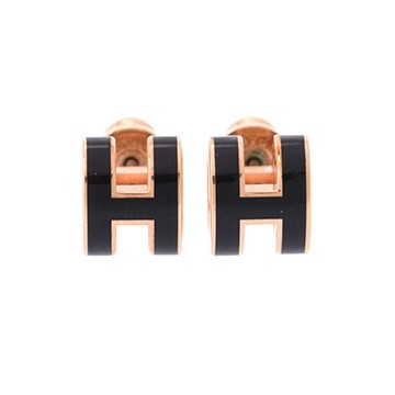 エルメス ポップ H ミニピアス ブラック/ローズゴールド金具 エナメル レディース ジュエリー 【中古】【jewelry】