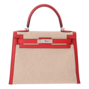 エルメス ケリー 28 外縫い 2WAY エクリュ/ルージュクー トワルアッシュ/ヴォースイフト レディース バッグ 【中古】【bag】