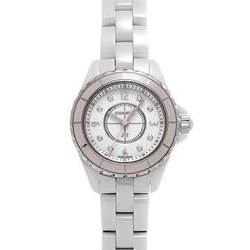シャネル J12 ソフトピンク H4466 ホワイト/ダイヤモンド レディース 時計 【中古】【wristwatch】