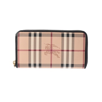 バーバリー ラウンドファスナー ベージュ/ブラック 3807953 PVC レディース 財布 【中古】【purse】