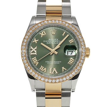 ロレックス デイトジャスト 126283RBR オリーブグリーン/ダイヤモンド メンズ 時計 【中古】【wristwatch】