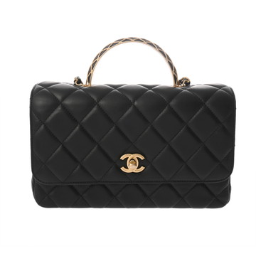 シャネル マトラッセ トップハンドル フラップバッグ ブラック ラムスキン レディース バッグ 【中古】【bag】