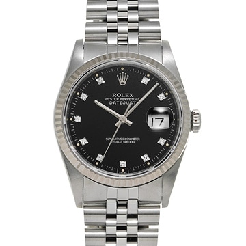ロレックス デイトジャスト 16234G ブラック/ダイヤモンド メンズ 時計 【中古】【wristwatch】