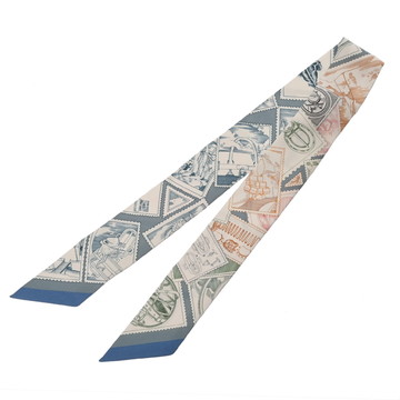 エルメス ツイリー LE PHILATELISTE DU FAUBOURG ホワイト/ブルーグレー系/マルチカラー シルク100％ レディース 【未使用】【other】